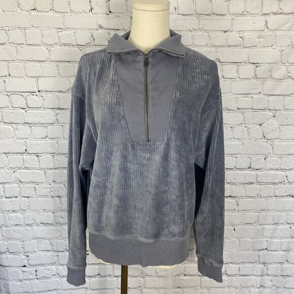 Universal Thread Sweaters - Universal Thread Medium Grey Blue Velvet Collared 1/4 Zip Up